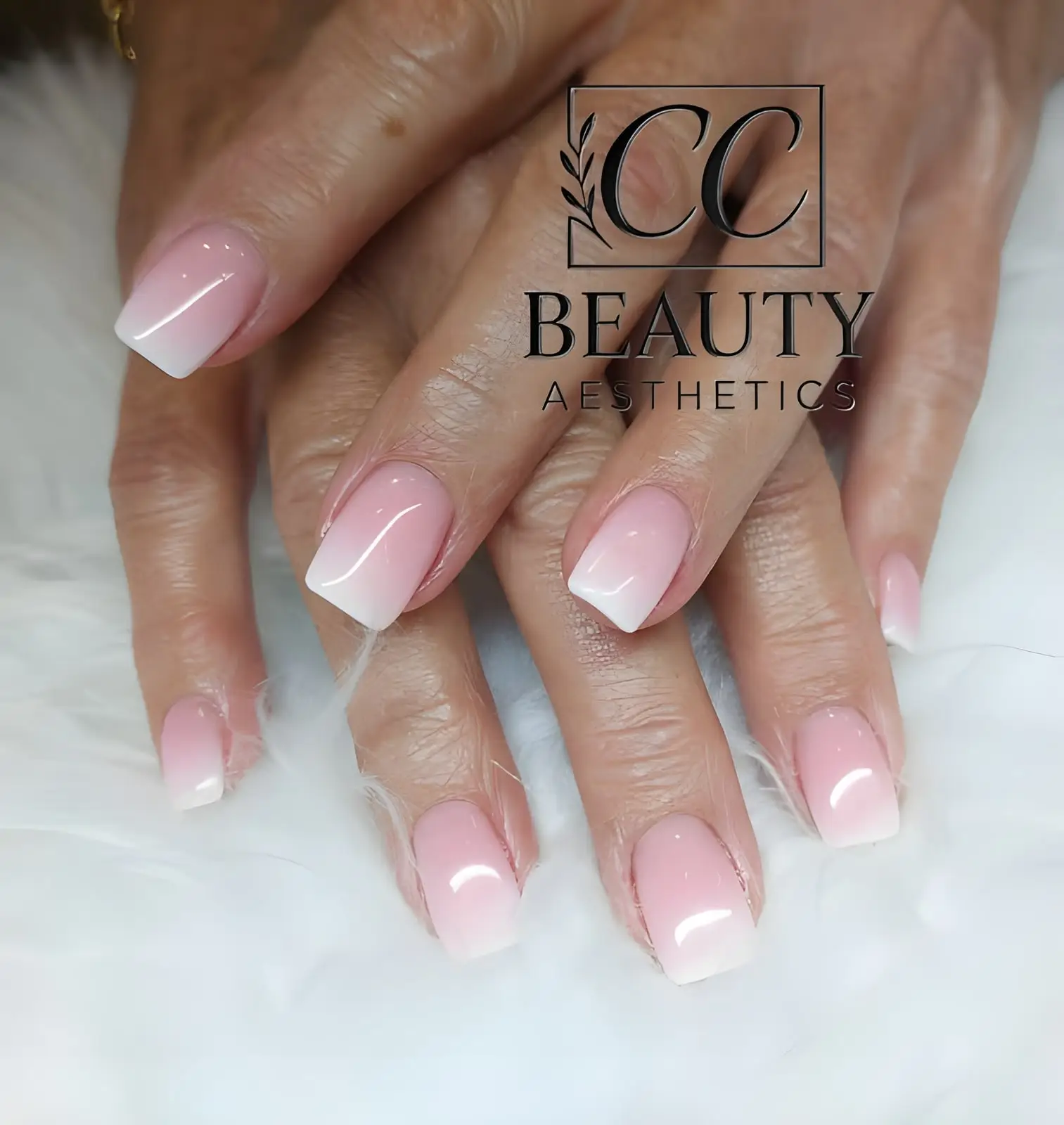 Short square nails fading from pink to white
